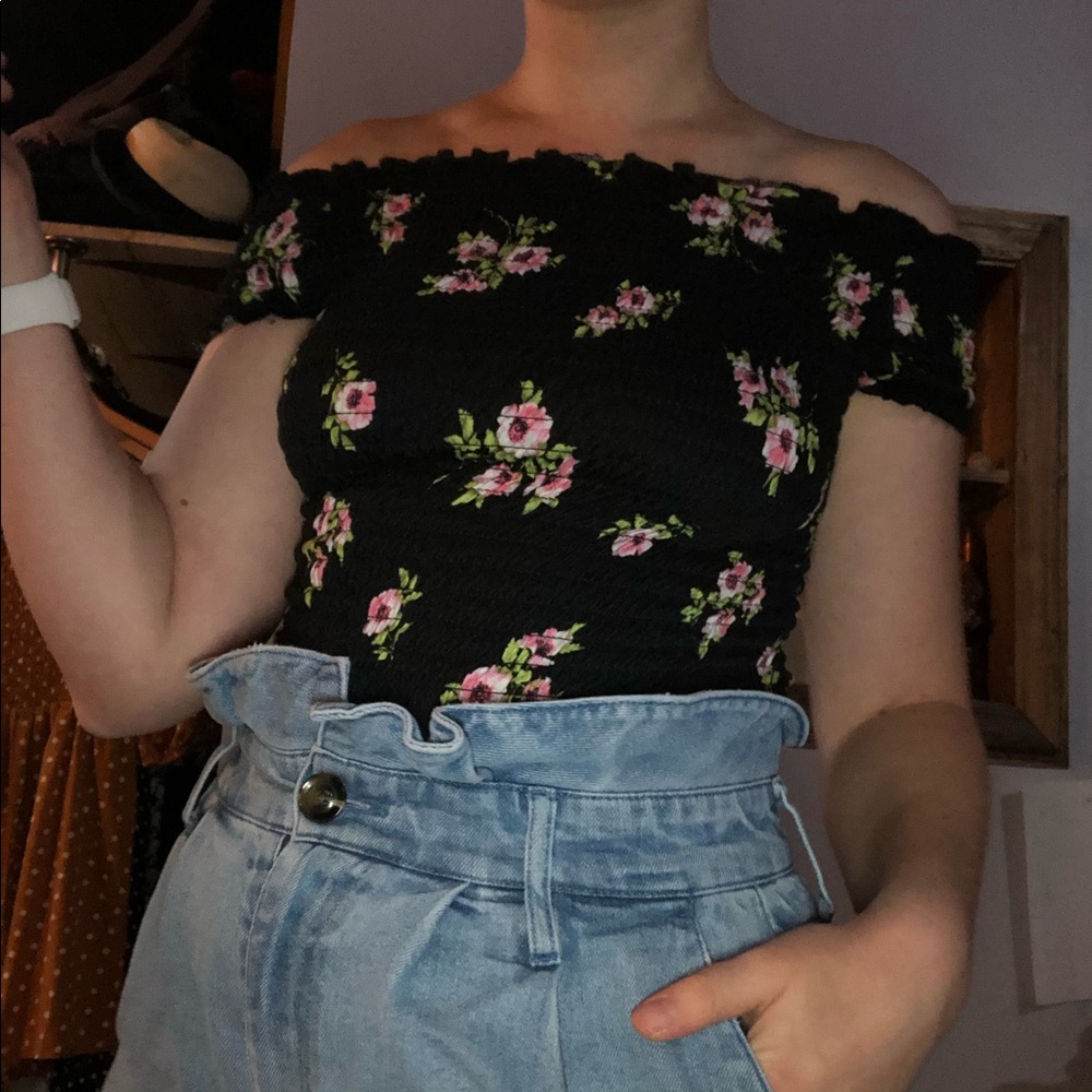 Smocked off the shoulder crop top